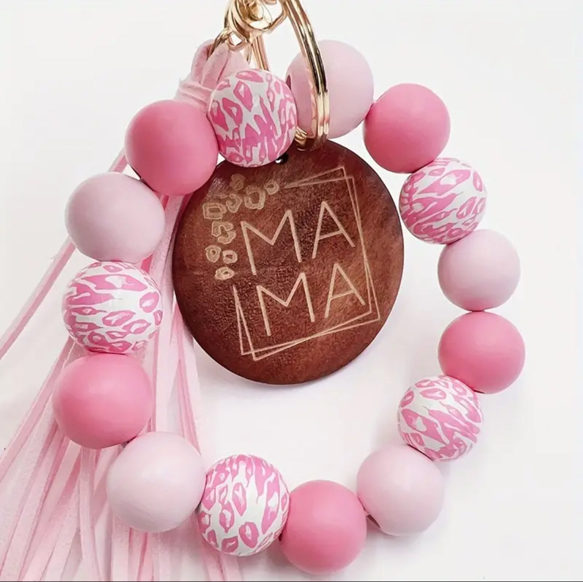 Wooden Beaded MAMA Bracelet Travel Keychain, perfect gift for mom!