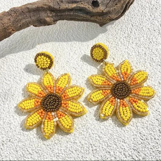 Sunflower Beaded Dangle Earrings