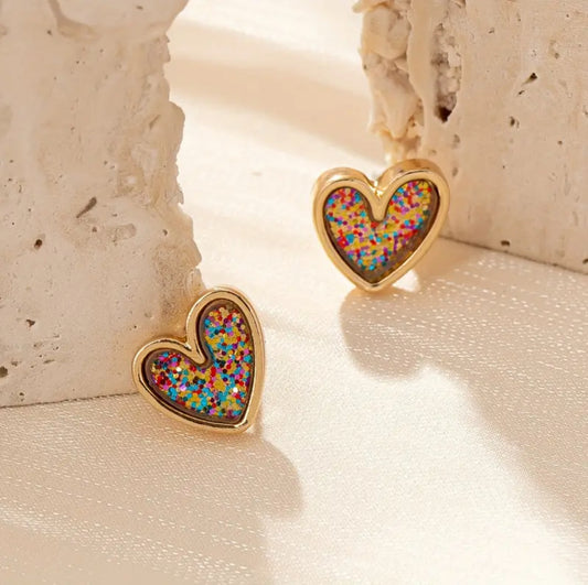 Sparkling Glitter Heart Stud Earrings