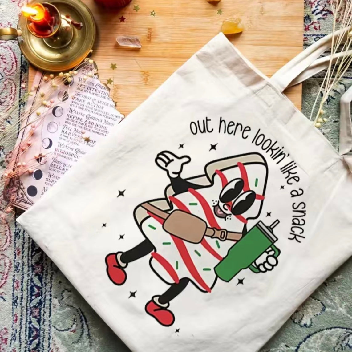 CLEARANCE: Christmas Snack Cake Canvas Tote Bag