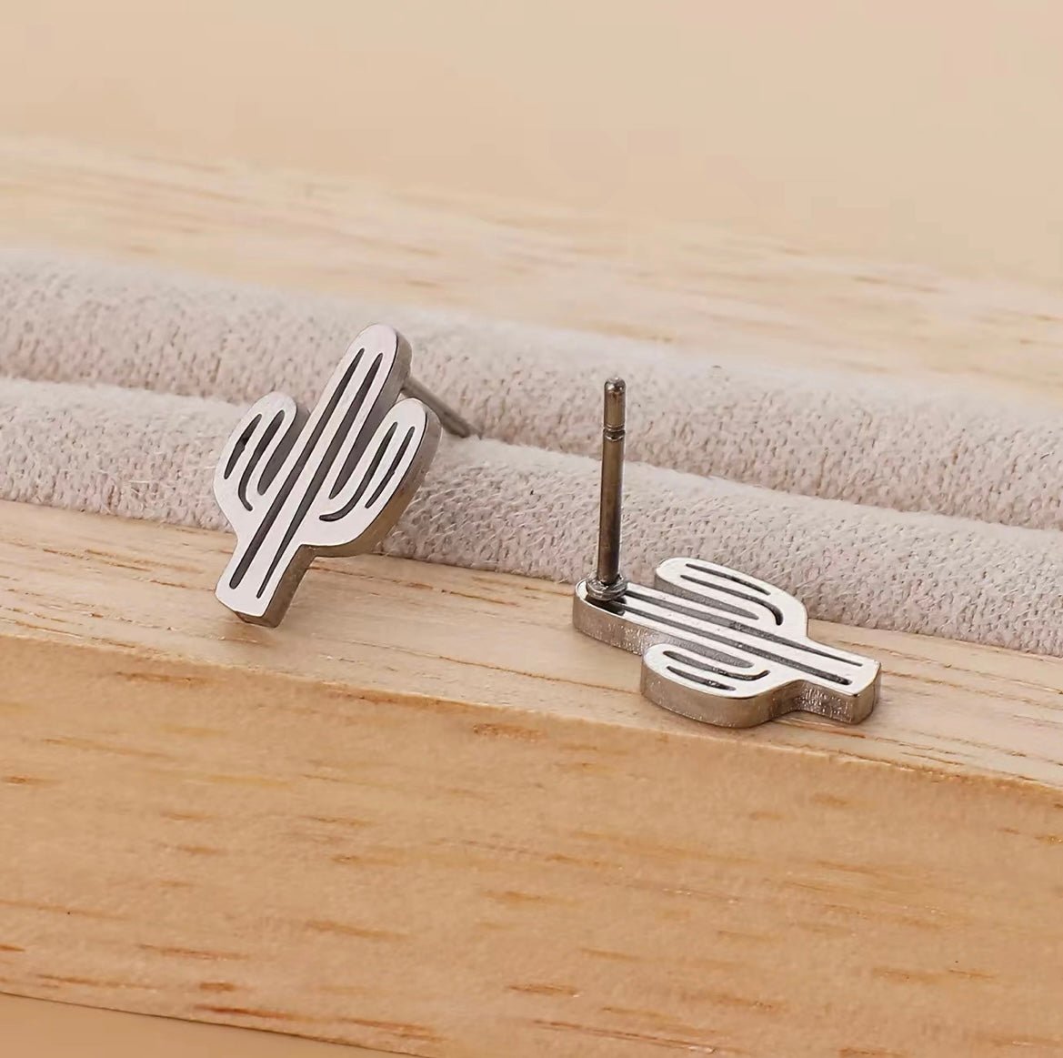 3pc Sterling Silver Cactus Gold, Silver, & Black Stud Earrings - A World With You Travel